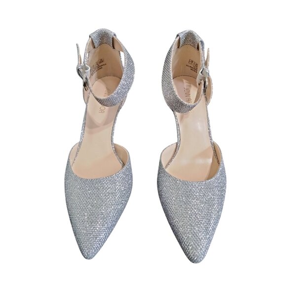 Jenn Ardor Silver Glitter Ankle Strap Pointy Toe Pumps Heels Shoes Size 7M - Picture 3 of 9